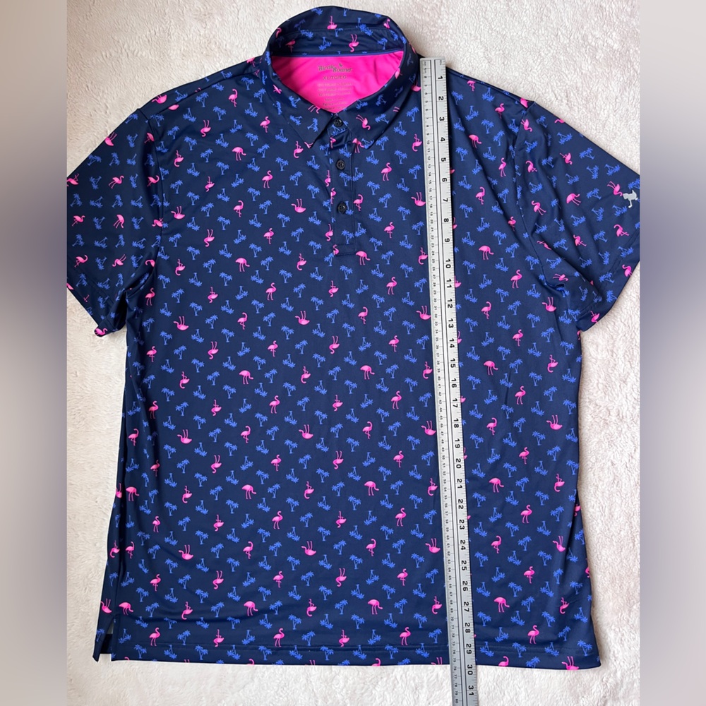 Birdie Bound Navy Flamingo Print Golf Shirt Men Size XL - Picture 6 of 8
